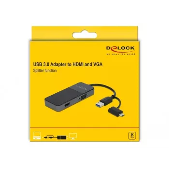 DeLOCK 64085 USB 3.2 Gen 1 Type-A dokstacija klēpjdatoram HDMI+VGA, melna