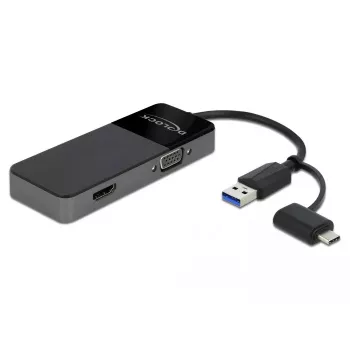 DeLOCK 64085 USB 3.2 Gen 1 Type-A dokstacija klēpjdatoram HDMI+VGA, melna