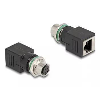 DeLOCK M12 Adapter D-kodēts 4-pin sievišķais uz RJ45 ligzdu taisns