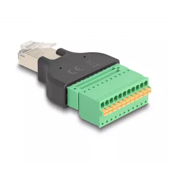 DeLOCK RJ50 vīrišķais uz termināļu bloku adapteris ar spiedpogu 11 kontaktu termināļu bloku