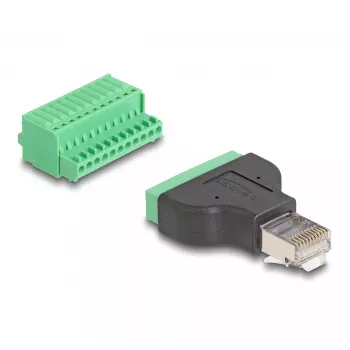 DeLOCK RJ50 vīrišķais uz termināļu bloku adapteris ar spiedpogu 11 kontaktu termināļu bloku