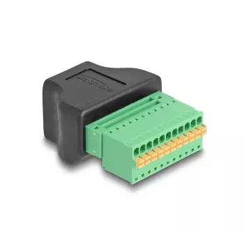 DeLOCK RJ50 sievišķais uz spaiļu bloku adapteris ar spiedpogu 11 kontaktu spaiļu bloks