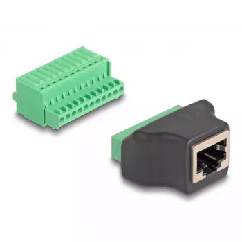DeLOCK RJ50 sievišķais uz spaiļu bloku adapteris ar spiedpogu 11 kontaktu spaiļu bloks