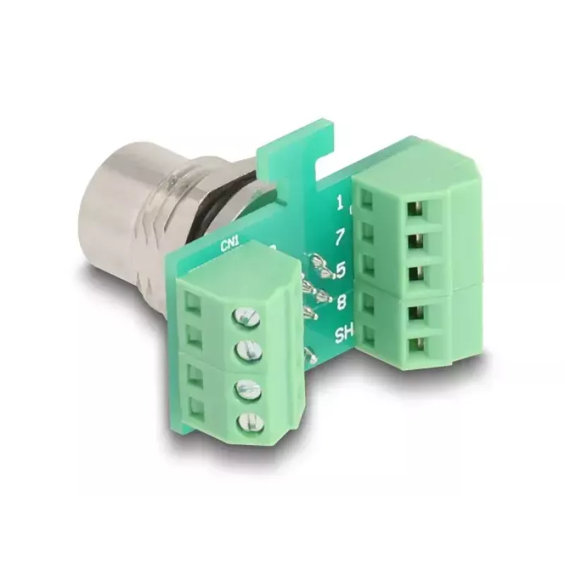 DeLOCK M12 pārejas moduļa adapteris 8 kontaktu A-kodēts sievišķais uz 9 kontaktu spaiļu bloku