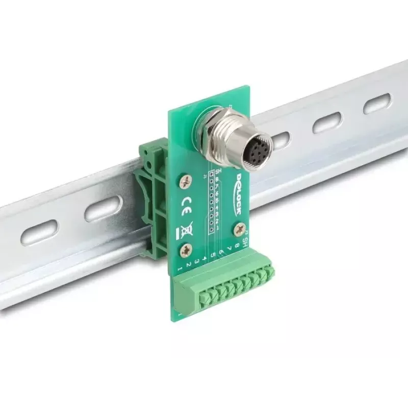 DeLOCK M12 pārejas moduļa adapteris 8 kontaktu A-kodēta ligzda uz 9 kontaktu spaiļu bloku