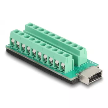 DELOCK 67189 — Pārveidotājs USB Type‑E Key A uz 20 kontaktu spaiļu bloku, melns/zaļš