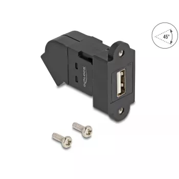 DeLOCK USB 2.0 Type-A paneļa ligzda sieviete uz Type-A sieviete 45° leņķī melna