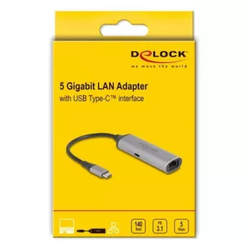 DELOCK 81591 USB Type-C centrmezgls ar RJ-45 2.5/5 Gbps Ethernet un USB Type-C Power Delivery 140W, alumīnijs, antracīts/melns