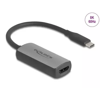 Adaptera kabelis DELOCK 64264 USB Type-C uz HDMI, DP Alt Mode, 8K 60Hz HDR, 0,17 m, alumīnijs, melns/pelēks