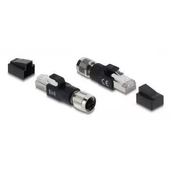 Adapteris M12 X-coded 8-pin sievišķais uz RJ45 spraudni, DELOCK 90834, apzeltīti kontakti, melns