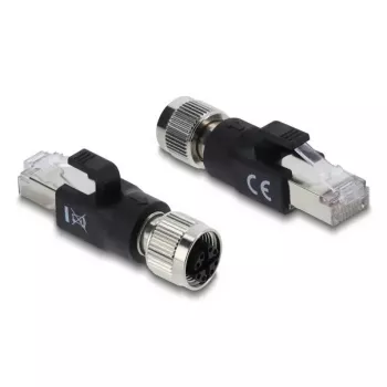 Adapteris M12 X-coded 8-pin sievišķais uz RJ45 spraudni, DELOCK 90834, apzeltīti kontakti, melns