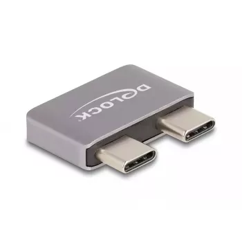 DeLOCK USB-C adapteris 40 Gbps, 2 x vīriešu USB-C uz 2 x sieviešu USB-C, metāla, portu saudzētājs