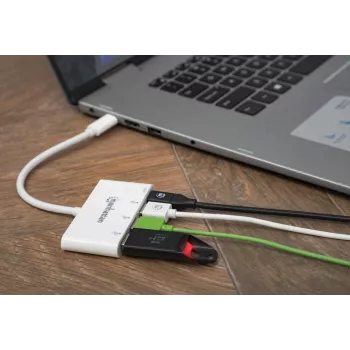 Manhattan USB-C centrmezgls, 4 porti: 3x USB-A + 1x USB-C, 5 Gbps (USB 3.2 Gen1), Power Delivery 60W