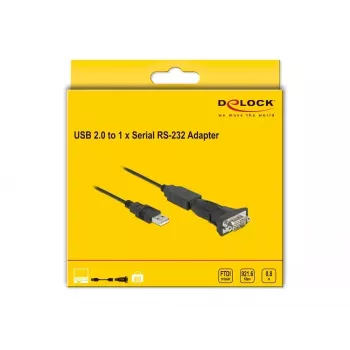 DeLOCK Adapter USB 2.0 Type-A uz RS-232 D-Sub 9 kontaktu vīrišķais 0,8 m Melns