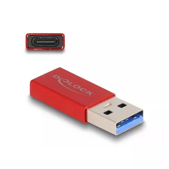 DeLOCK USB Adapter USB Type-A vīriešu uz USB Type-C sieviešu sarkans 10 Gbps