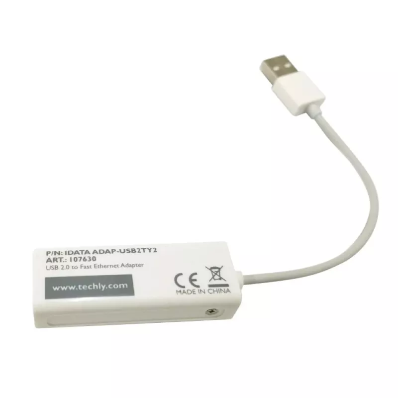 Techly USB2.0 uz Fast Ethernet 10/100 Mbps pārveidotājs, vadu, USB, Ethernet, 100 Mbit/s, Balts
