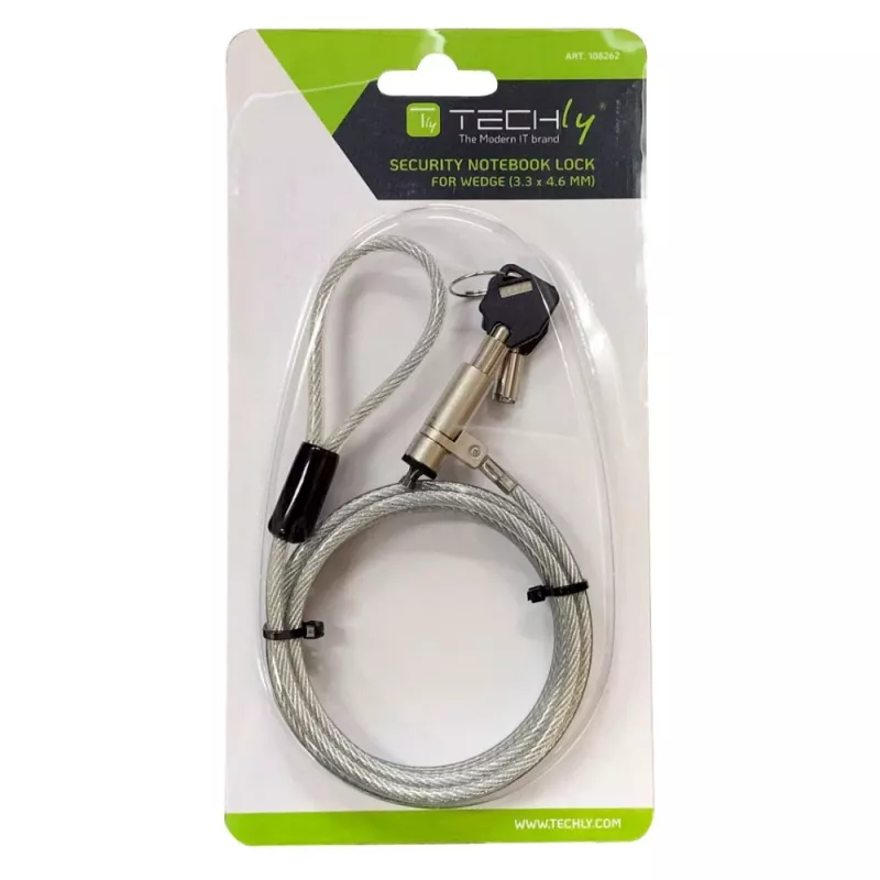 Techly Wedge-Lock drošības slēdzene klēpjdatoram ar trosi 1.8m