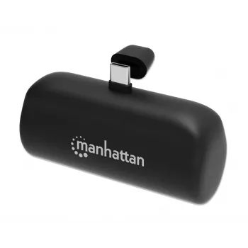 Manhattan Power Bank ar integrētu USB-C spraudni, 5000 mAh, līdz 20W izeja, saliekams statīvs lietošanai kā lādētājs telefona turētājs, melns