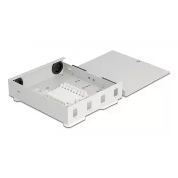DELOCK sienas sadales kārba šķiedru optikai, 4× SC Simplex vai LC Duplex adapteriem, metāla korpuss, pelēka