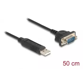 DELOCK USB RS-232 adapter USB 2.0 uz D-Sub 9 vīrišķais ar uzgriežņiem, USB Type-A uz RS-232, 0.5 m, Melns