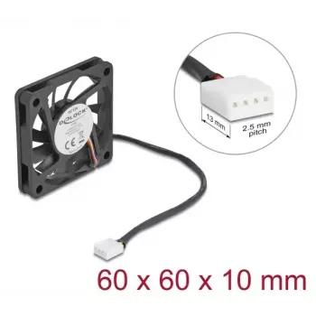DELOCK datora korpusa ventilators 6 cm (60x60x10 mm), 12 V, lodīšu gultnis, melns, modelis 67294