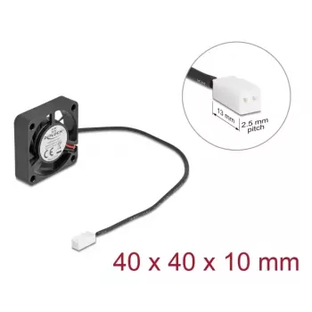 DELOCK datora korpusa ventilators 4 cm (40 x 40 x 10 mm), lodīšu gultnis, 0.18 m³/h, 5 V līdzstrāva, melns