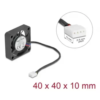 DELOCK 67293 ventilators 4 cm (40×40×10 mm) 0,18 m³/h lodīšu gultnis 12V melns