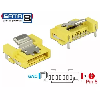 Vadu savienotājs DELOCK 89887 — SATA savienotājs, niķelēts/dzeltens, 8×12×15 mm