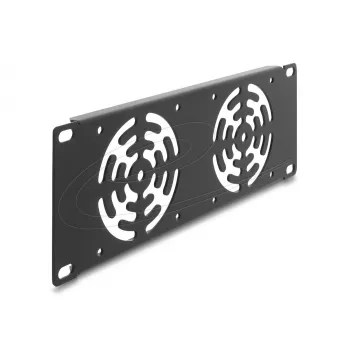 Aizvēršanas plāksne DELOCK 67432 ar 2 iebūvētiem 80×80 mm ventilatoriem, metāla korpuss, tumši pelēka