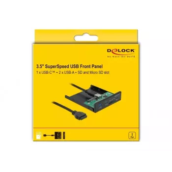 DeLOCK priekšējais panelis 3.5 collu USB 5 Gbps 1 x USB Type-C + 2 x USB Type-A + SD un Micro SD slots