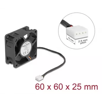 DELOCK Datora korpusa ventilators 6 cm (60x60x25 mm) 12 V DC, lodīšu gultnis, melns