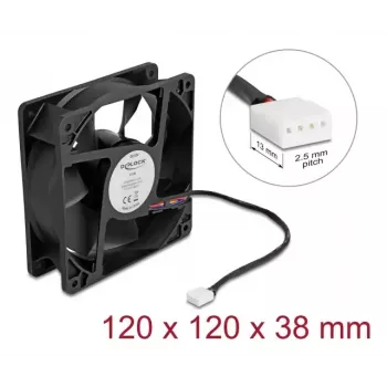 DELOCK 67298 120 mm datora korpusa ventilators, melns, lodīšu gultnis, 12 V DC, 3.53 m³/h