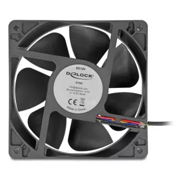 DELOCK 67298 120 mm datora korpusa ventilators, melns, lodīšu gultnis, 12 V DC, 3.53 m³/h