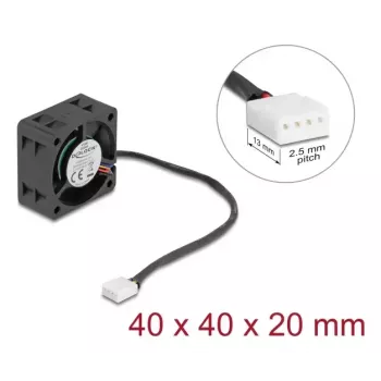 Datora korpusa ventilators DELOCK 67299 — 40 x 40 x 20 mm, 24 V līdzstrāva, lodīšu gultnis, 0.19 m³/h, melns