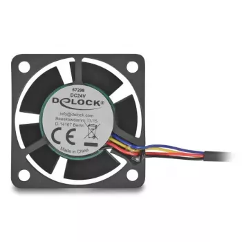 Datora korpusa ventilators DELOCK 67299 — 40 x 40 x 20 mm, 24 V līdzstrāva, lodīšu gultnis, 0.19 m³/h, melns