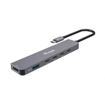 Equip USB-C 6-in-1 daudzfunkciju adapteris, HDMI 4K/30Hz, USB-C x4, USB-A x1, 5Gbps, 100W USB PD