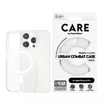 PanzerGlass CARE™ by ® Urban Combat Maciņš Caurspīdīgs ar Baltu MagSafe iPhone 15 Pro