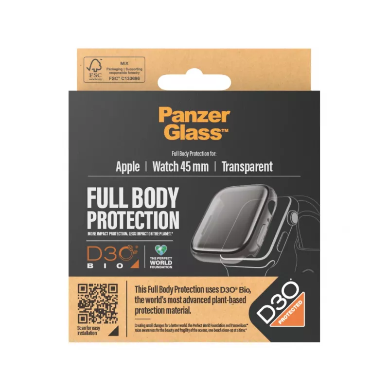 PanzerGlass Full Body Transparent ar D3O® Apple Watch Series 9 | 45mm