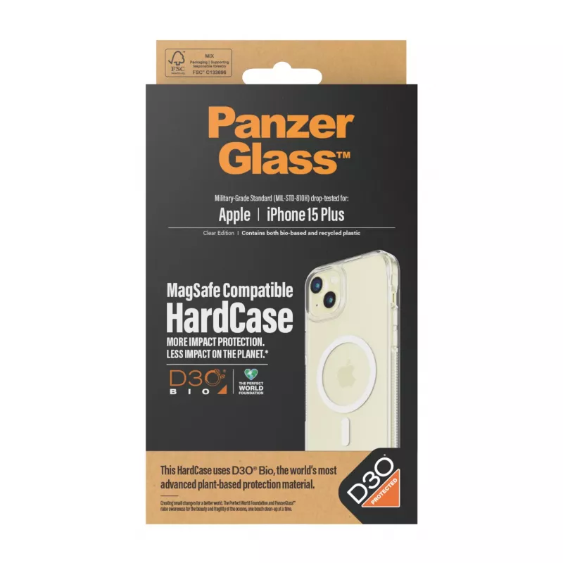 PanzerGlass 1182 HardCase MagSafe telefona apvalks iPhone 15 Plus / 14 Plus 6,7″, D3O, 3x militārās klases aizsardzība, caurspīdīgs