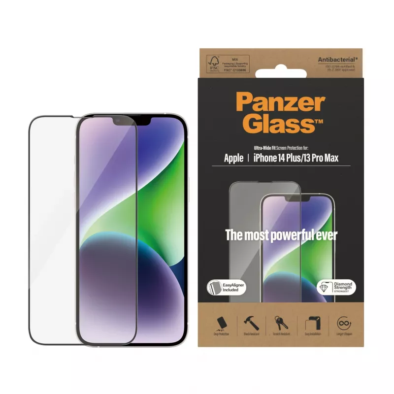 PanzerGlass ® Ekrāna aizsargs iPhone 14 Plus | 13 Pro Max | Ultra-Wide Fit ar EasyAligner