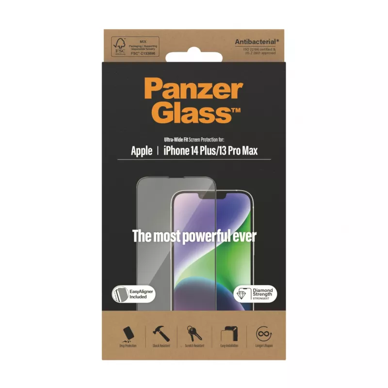 PanzerGlass ® Ekrāna aizsargs iPhone 14 Plus | 13 Pro Max | Ultra-Wide Fit ar EasyAligner