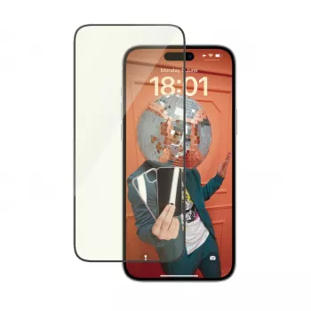 PanzerGlass Eyecare rūdīta stikla ekrāna aizsargs iPhone 15 Plus — Ultra-Wide Fit, triecienizturīgs, sausā uzlikšana