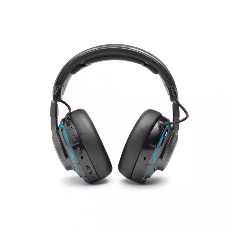 JBL Quantum One vadu spēļu austiņas, kas apņem ausis, aktīva trokšņu slāpēšana, USB-C, 3,5 mm, 20 - 20000 Hz, melnas
