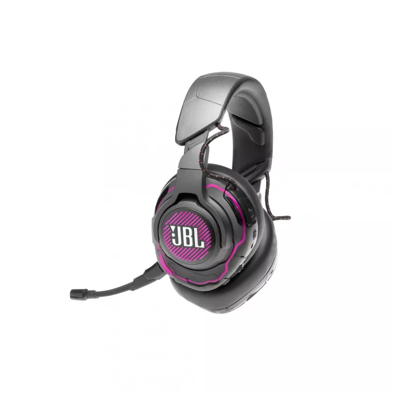 JBL Quantum One vadu spēļu austiņas, kas apņem ausis, aktīva trokšņu slāpēšana, USB-C, 3,5 mm, 20 - 20000 Hz, melnas