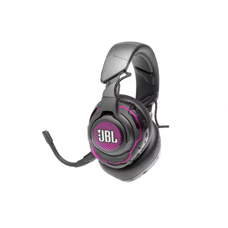 JBL Quantum One vadu spēļu austiņas, kas apņem ausis, aktīva trokšņu slāpēšana, USB-C, 3,5 mm, 20 - 20000 Hz, melnas