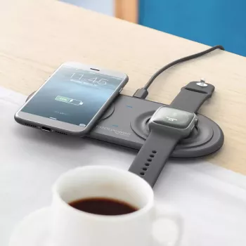 RealPower ChargeAIR Duo lādētājs viedtālrunim un viedpulkstenim, melns, USB, iekštelpām