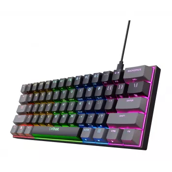 Trust GXT 867 Acira Gaming klaviatūra USB QWERTZ melna pelēka 60% mehāniska RGB