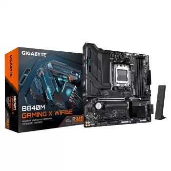 Mātesplate GIGABYTE B840M GAMING X WIFI6E - AMD Ryzen 9000, 8+2+2 fāžu VRM, līdz 8200MHz DDR5(O.C), 2xPCIe 4.0 M.2, Wi-Fi 6E, 2.5GbE LAN, USB 3.2 Gen 1