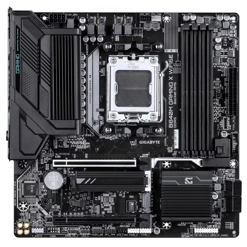 Mātesplate GIGABYTE B840M GAMING X WIFI6E - AMD Ryzen 9000, 8+2+2 fāžu VRM, līdz 8200MHz DDR5(O.C), 2xPCIe 4.0 M.2, Wi-Fi 6E, 2.5GbE LAN, USB 3.2 Gen 1