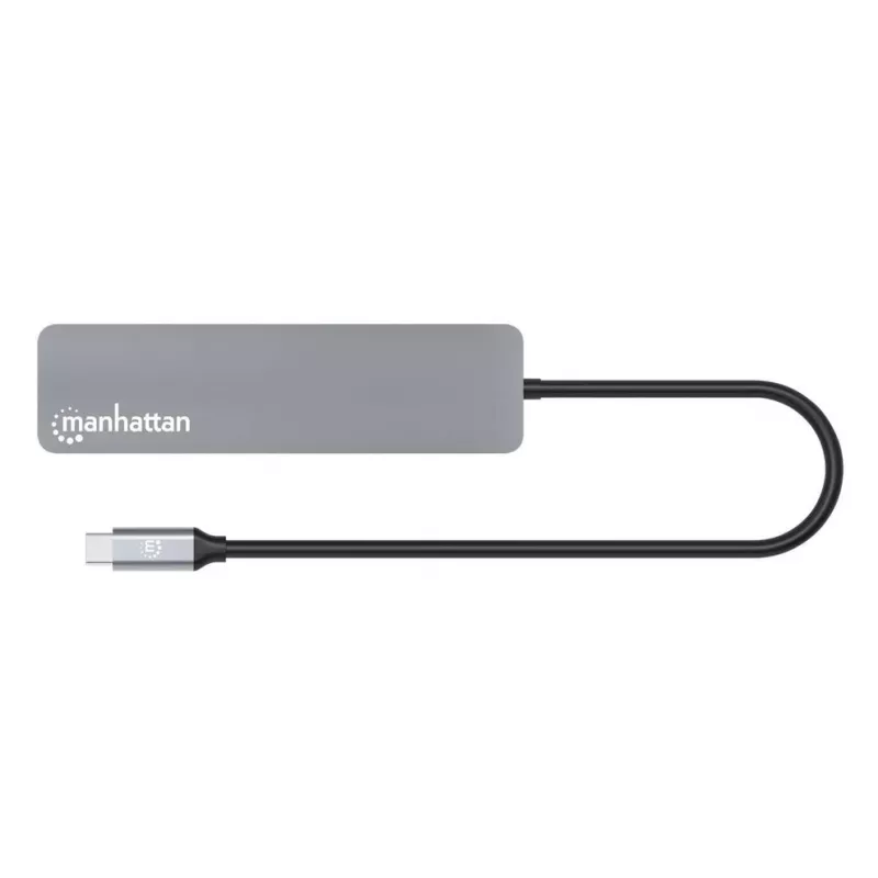 Manhattan USB-C dokstacija/hubs ar karšu lasītāju, porti (x5): HDMI, USB-A (x2) un USB-C (x2), ar Power Delivery (PD) 100W - nepieciešams ārējais USB-C lādētājs (nav iekļauts). USB barošana (nav nepieciešams ārējais barošanas avots), kad PD netiek izmanto